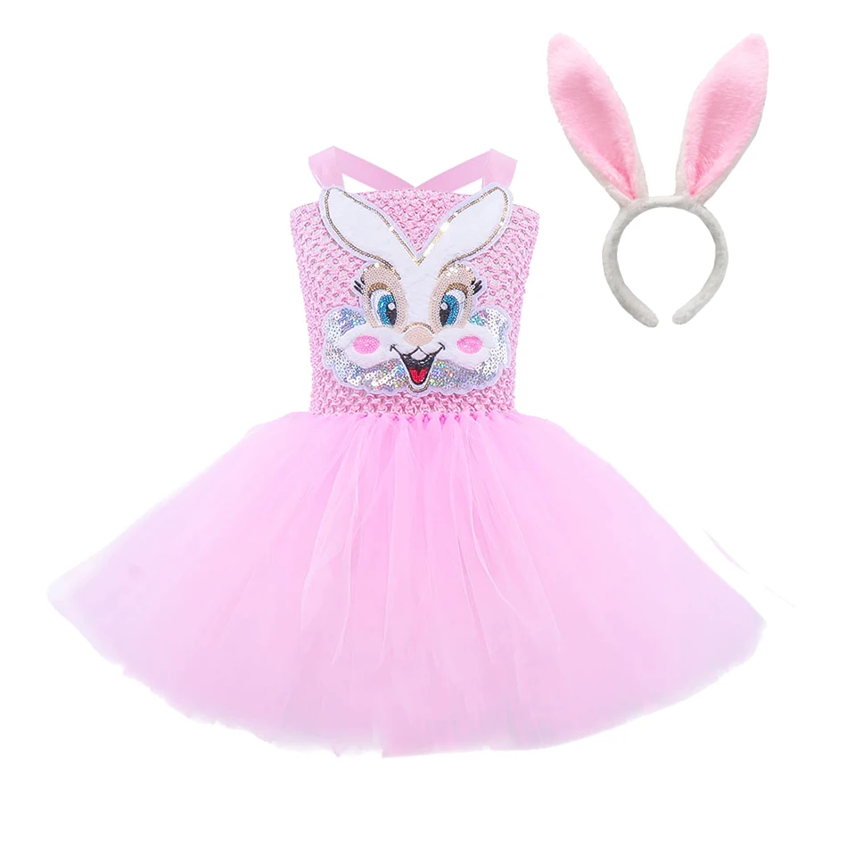 Baby Girls Easter Pink Bunny Tutu Dress For Kids White Rabbit Cosplay Costumes Toddler Girl Birthday Party Tulle Outfit Clothes images - 6