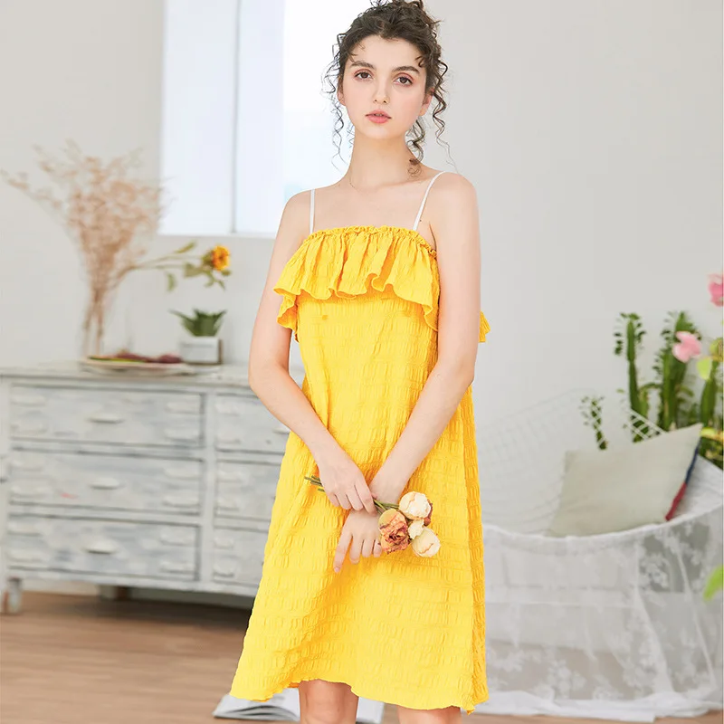 

Single Wrinkle Sweet Nightgown Summer Sexy Sleepshirts Women Sweet Pyjamas Intimate Lingerie Pyjamas Princess Strap Nighty Gown