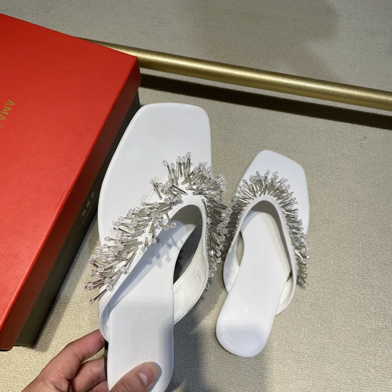 Women Flip Flops Summer Outside Designer Tassel String Bead Slippers Women Flats Square Toe Beach Fashion Sandals