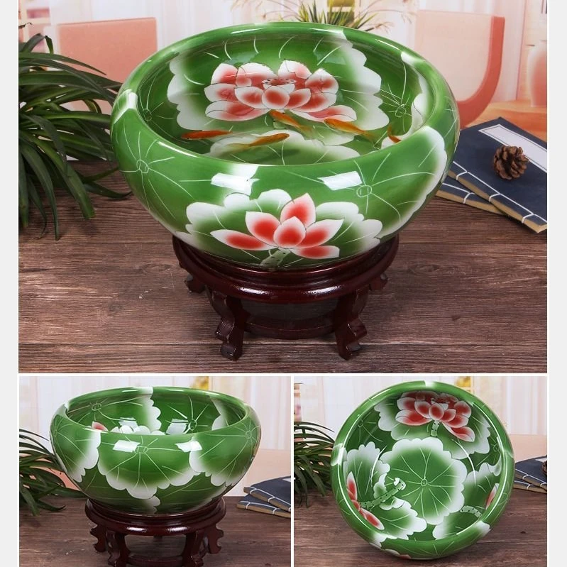

Chinese Lotus Narcissus Green Plant Flowerpot Ceramic Adornments Blue And White Fish Tank Goldfish Turtle Tank Pot Sleeping Bowl