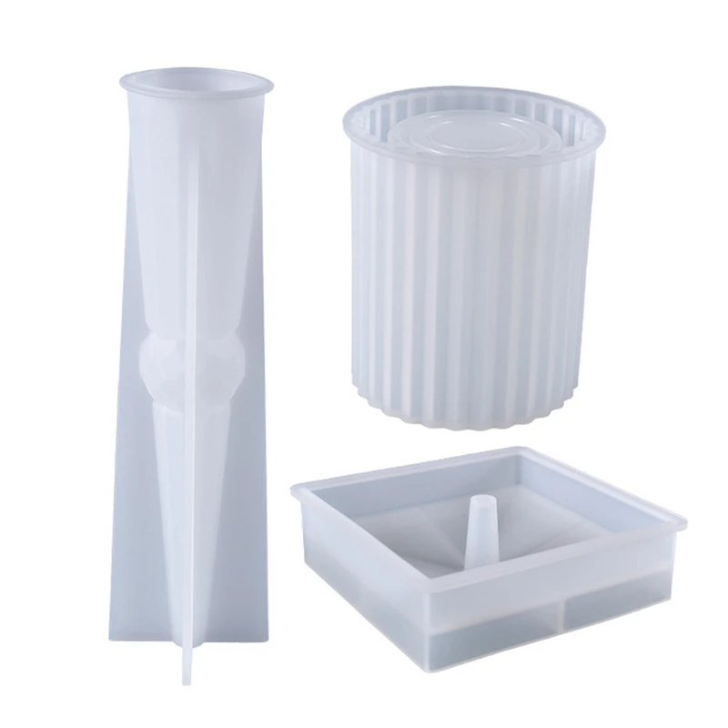 

3Pcs DIY Crystal Drop Glue Mold Mirror Diamond Pattern Small Table Lamp Pen Holder To Store Ornaments Silicone Mold