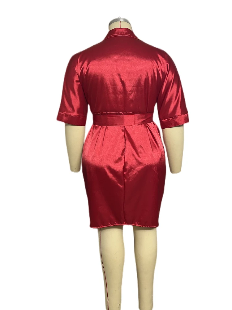Plus Size Summer Dresses Half Sleeve Pleated Shirt Dress Office Ladies Solid Lapel Casual Mini Dress Wholesale Dropshipping