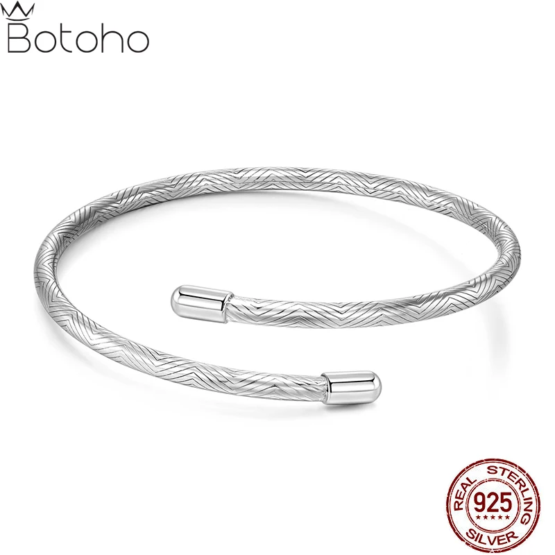 

100% S925 Pure Silver 3mm Stripe Basic DIY Bangle Cuff Bracelet Women's Hand Bracelets for Valentine's Day Gift [object object]