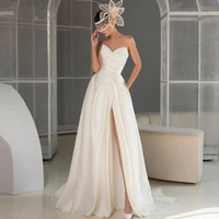 simple satin a line wedding dress sweetheart high slit outdoor pleats elegant bridal gowns customize sweep train zipper dresses