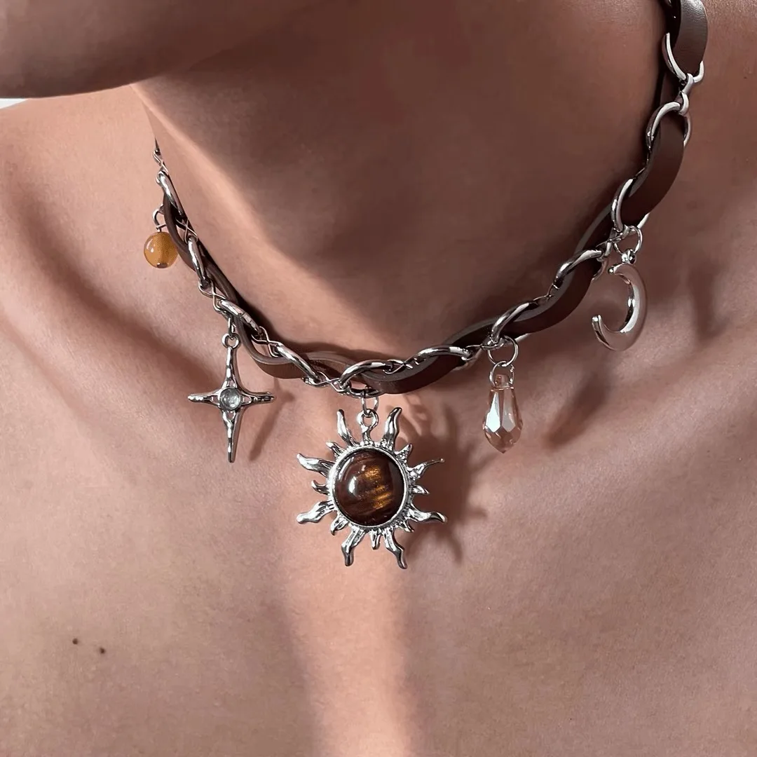 Женское ожерелье с подвеской-крестом винтажное подвеской в стиле панк из кожи