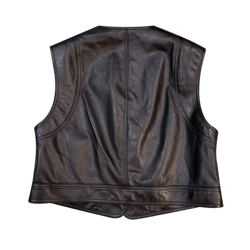 Роскошный свободный жилет из натуральной овчины с женским дизайном однобортный