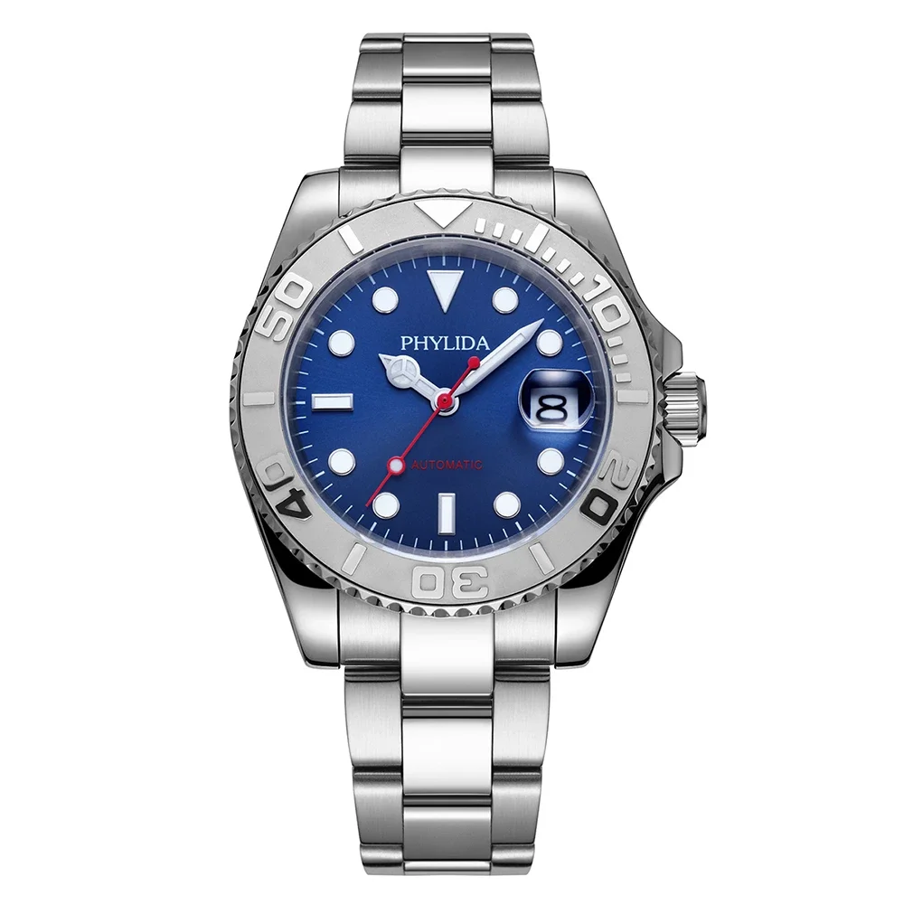 

HOT PHYLIDA 40mm Blue Dial Men's Yacht Style Watch Automatic MIYOTA Mov't Sapphire Crystal Ceramic Bezel Insert 100m WR