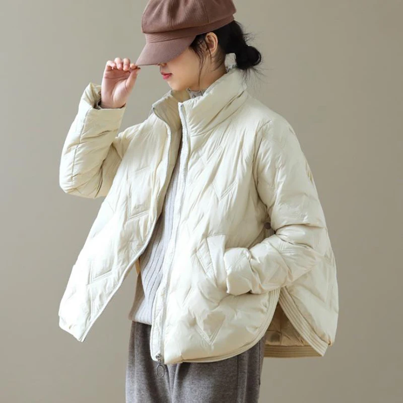 

2022 new Winter Fashion Duck Down Coat Womens Oversize Warm Short Jackets Autumn Pocket Black Casual Parkas