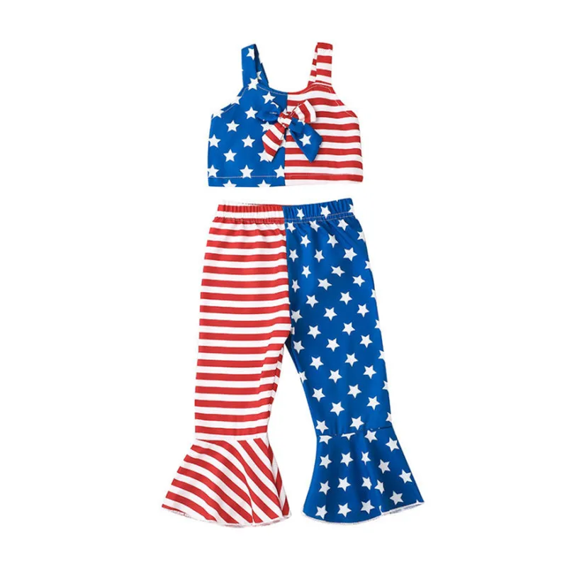 

Hot Sale Kids Designer Clothes Girls Boutique Outfits Blue Stars Baby Girl Clothes Sets July 4th Independence Day Kids Clothing