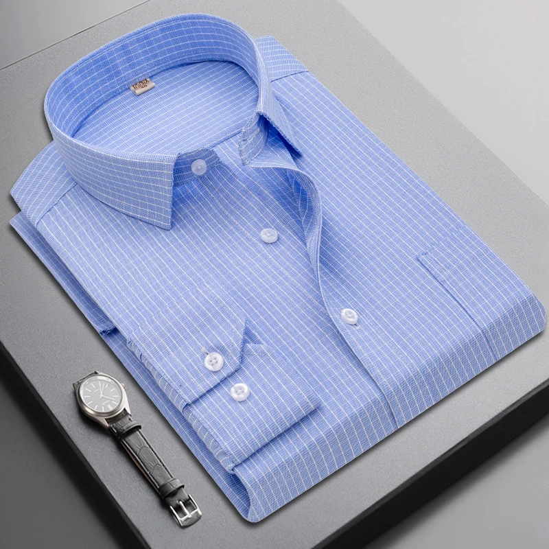 

2022 Brand New Men Shirt Male Dress Shirts Striped Men's Casual Long Sleeve Business Formal Plaid Shirt camisa social