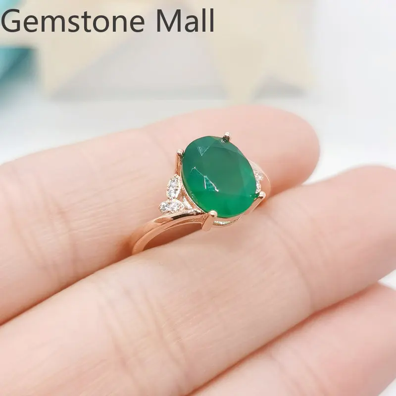 

Кольцо из зеленого халцедона 3 карата для женщин, 8 мм * 10 мм, ювелирное изделие из натурального халцедона, серебро 925 пробы, кольцо из драгоценного камня