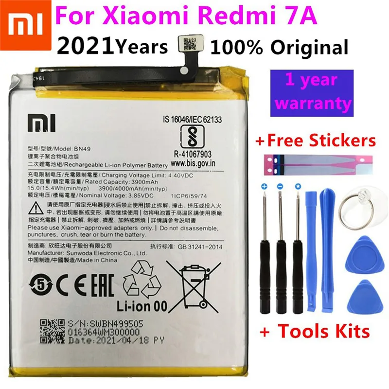 

Оригинальный аккумулятор Xiao Mi BN49 для Xiaomi Redmi 7A, оригинальный сменный аккумулятор для телефона 4000 мАч с бесплатными инструментами