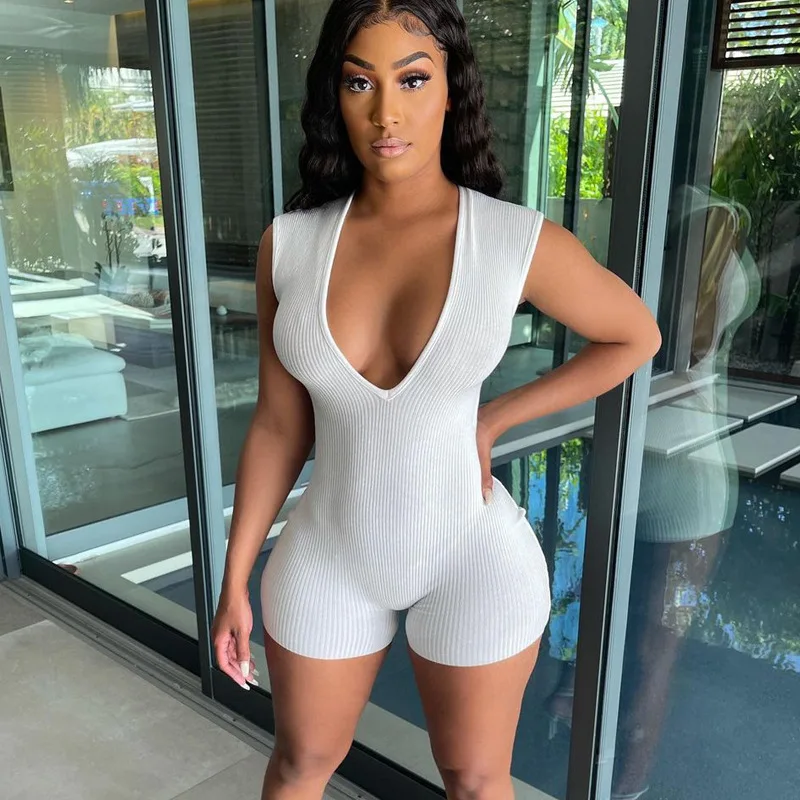

Women's Bodycon Jumpsuit Overalls 2022 New Summer Fashion Sexy V-neck Sleeveless Slim Jumpsuit Women Elegance Romper