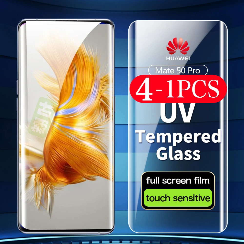 

4-1Pcs UV glass For Huawei mate 40 50 RS 30 30E pro plus 20 40E screen protector UV Tempered Glasas smartphone protective film