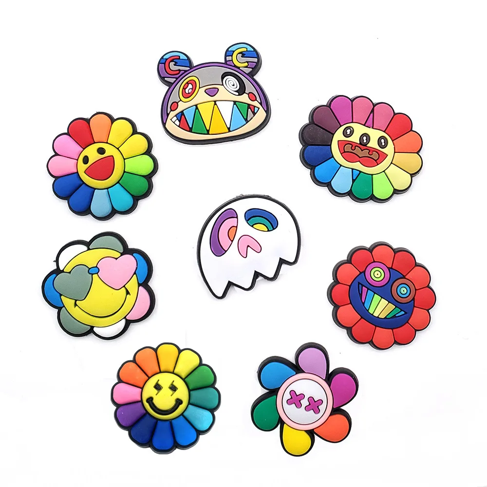 8PCS /Set Shoes Charms Croc Cute Cartoon Sunflower Shoes Decoration Buckle Sandals Accessories Kids Gifts Wholesale