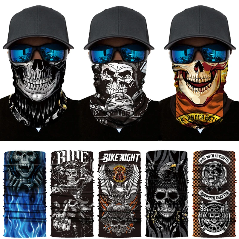 

Мужская бесшовная маска-шарф с черепом, для езды на велосипеде