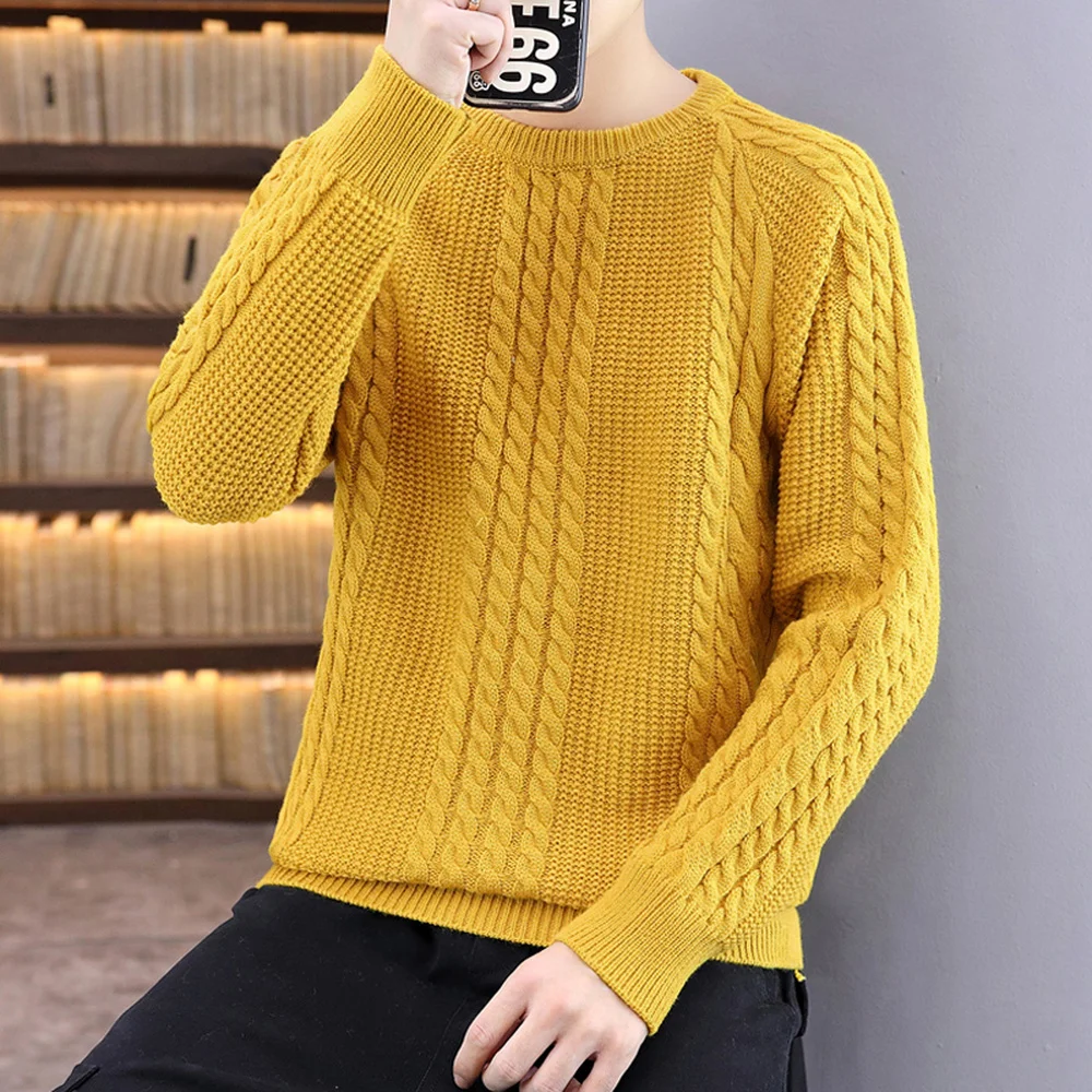 

Chunky String Crewneck Sweater Men Autumn Winter Casual Knitted Sweater Fashion Clothing Soft and Comfort Long Sleeve Shirts