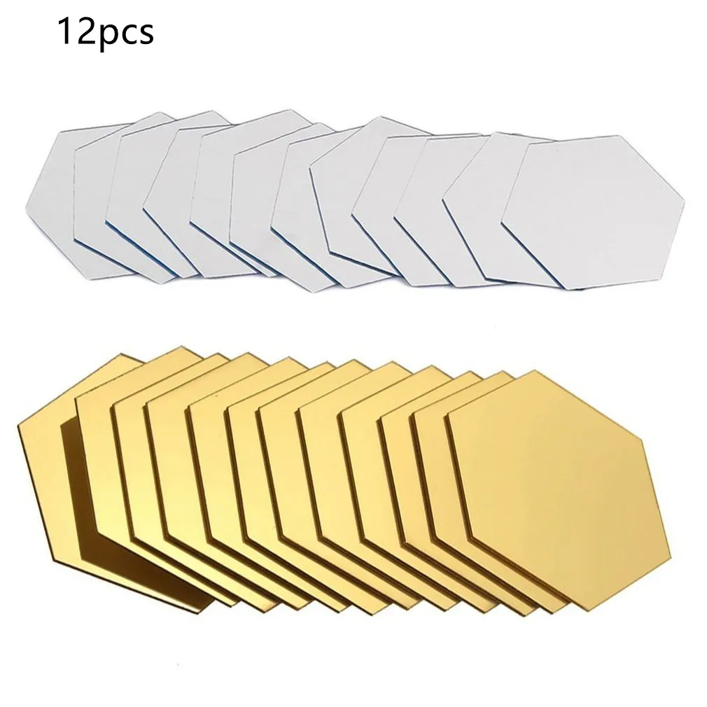 

12pcs Self Adhesive Reflective Hexagon Shape Stereo Mirror Wall Stickers Mirrors Wall Mirror Decals Decoration Supplies For Home