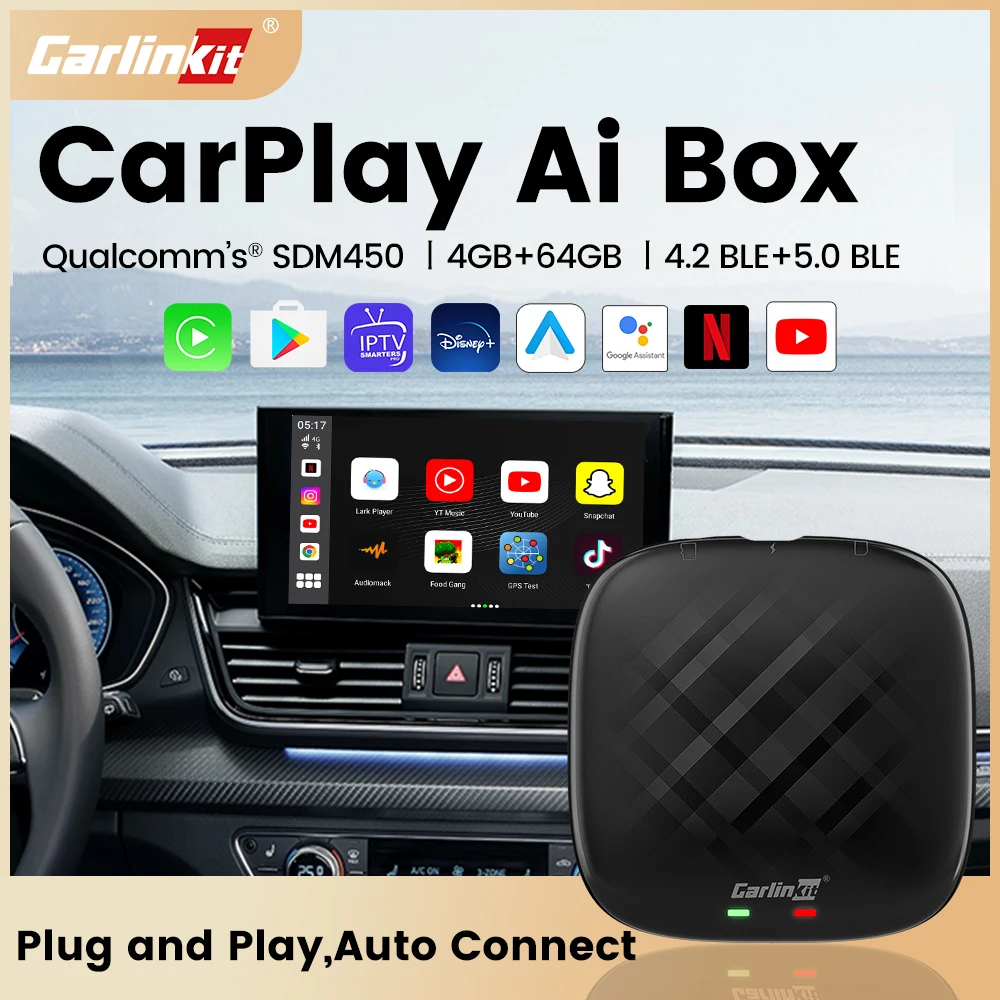 

Carlinkit CarPlay AI Box Wireless Android Auto Built-in YouTube Netflix IPTV GPS Qualcomm 8 Core 4+64G 4G LTE Android Tv Box