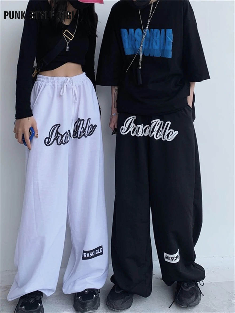 

Hip Hop Cross Pants Women Wide Leg Casual Letter Print Oversize Streetwear High Waist Loose Joggers Trousers Couple Sweatpants