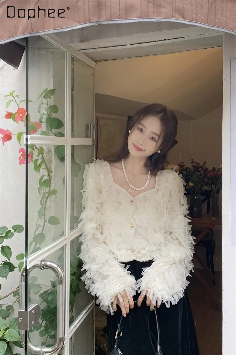 

Tassel Design Sense Elegant Long Sleeve Blouse Fro Women Autumn New Outwear Cardigan Top for Ladies Casual White Shirt Female