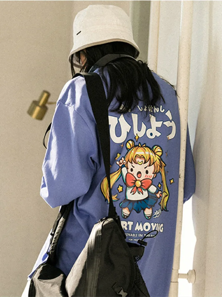 

Модная парная футболка с мультяшным принтом красивой девушки Harajuku Толстовка для женщин 2022 Осень Хип-Хоп Уличная одежда свитшоты