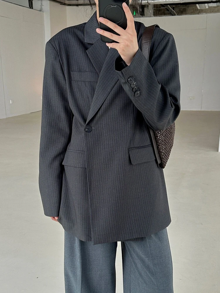 Manmans Old Money Sle с диагональной пряжкой в полоску осенний новый свободный костюм