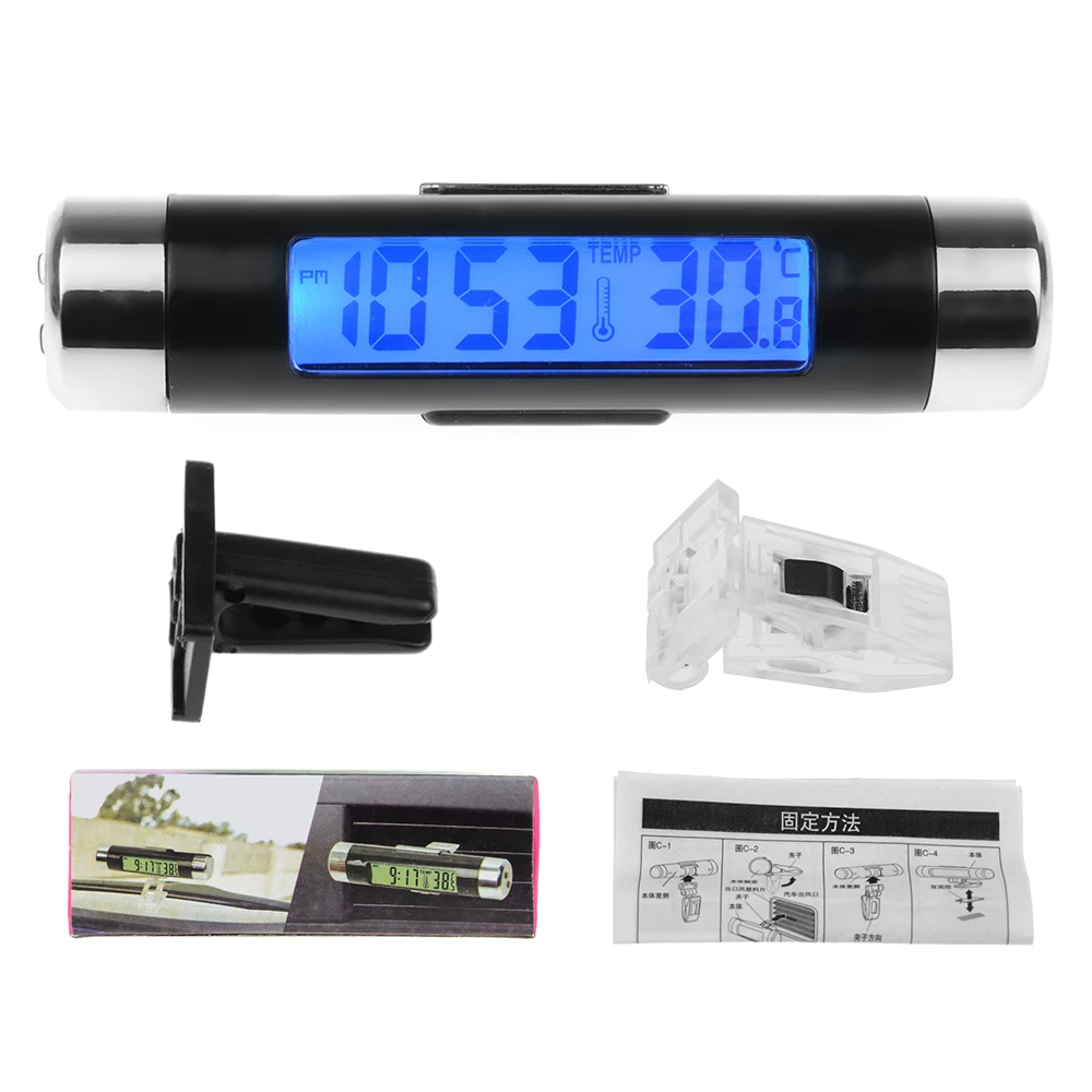

Quallity 2in1 Portable Car Digital LCD Temperature Thermometer Car Clock Thermometer Digital Backlight Automotive Thermometer