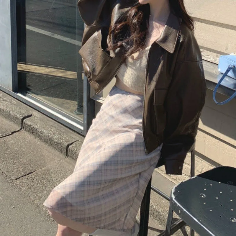 Клетчатая юбка-русалка женская весенняя студенческая ретро-юбка с высокой