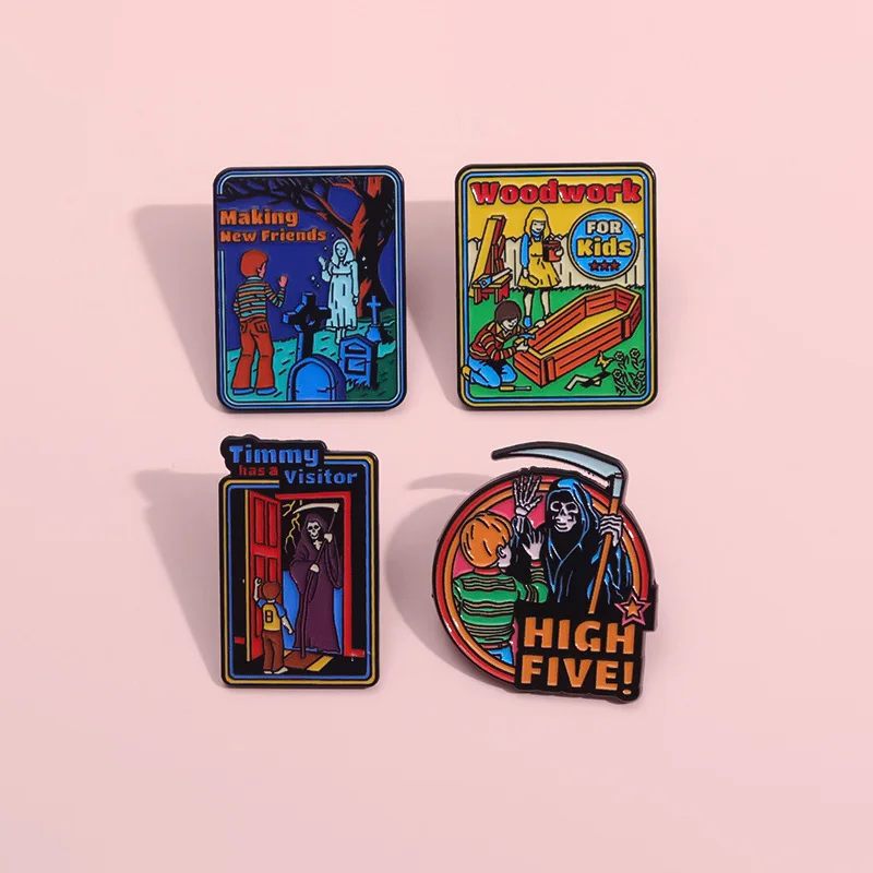 Значок для пары невесты на Хэллоуин коса призрак диван клоун змея могила