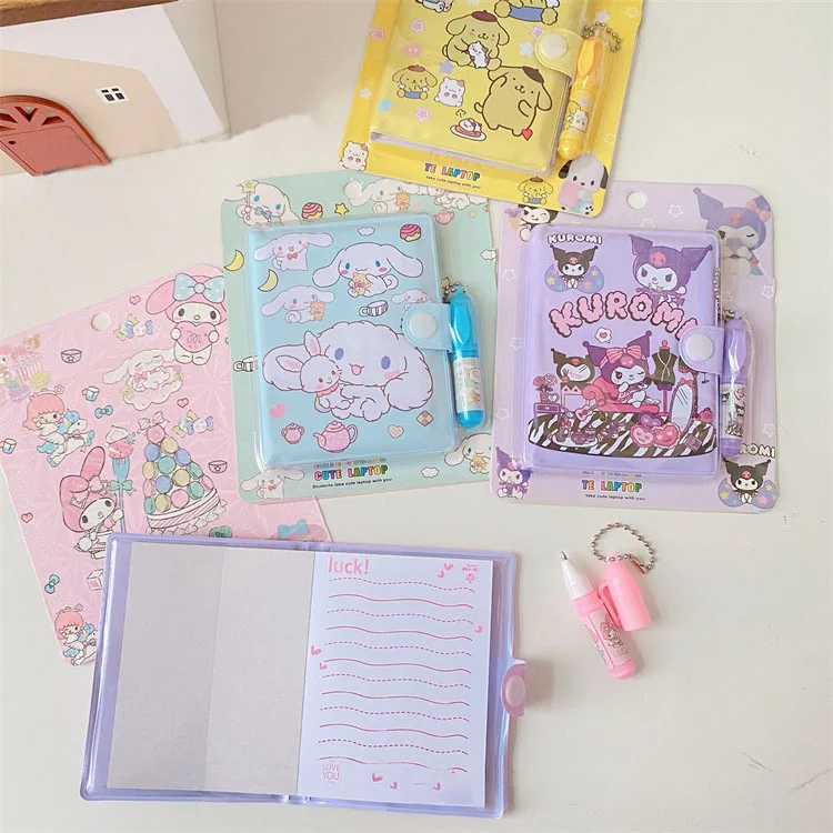 

4Pcs Kawaii My Melody Kuromi Cinnamoroll Notebook and Pen Gift Box Set Anime Sanrios Girl Heart Cute Stationery Children's Gifts