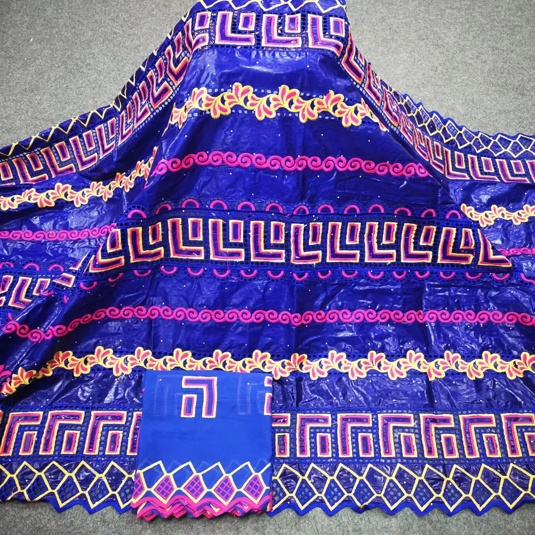Purple Bazin Brode African Lace Fabric Wedding Nigerian Riche High Quality 5+2Yards Swiss KYC22108