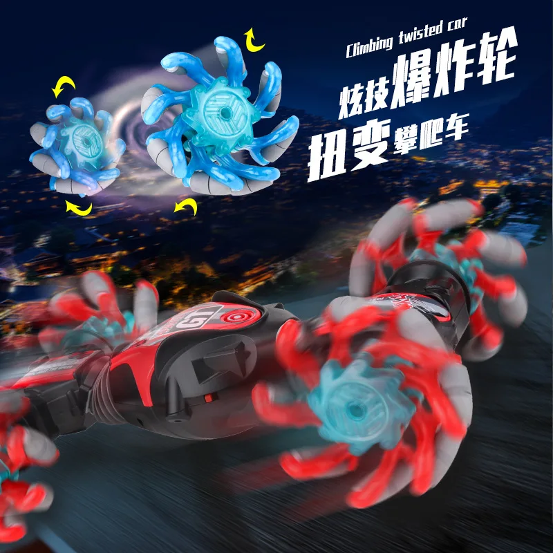 Remote control car off-road explosion wheel deformation car cool lights drift off-road double-sided stunt car children's toys enlarge