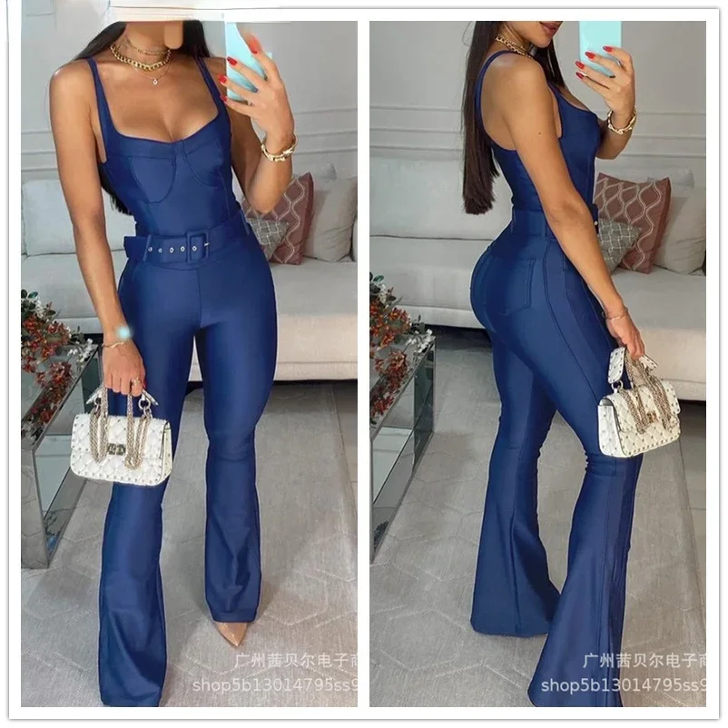 Женский пикантный комбинезон на подтяжках элегантный Облегающий с лямкой шее
