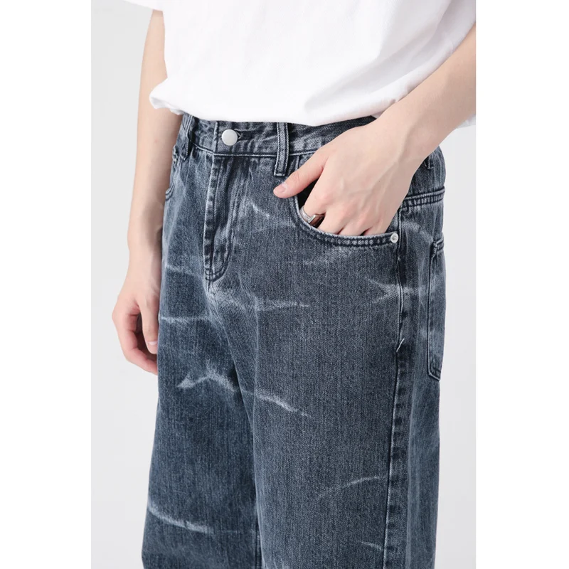 Streetwear Men Hip Hop Loose Straight Cylinder Tie-dyed Casual Pants Versatile Comfortable Jeans Autumn and Winter 2022 Female