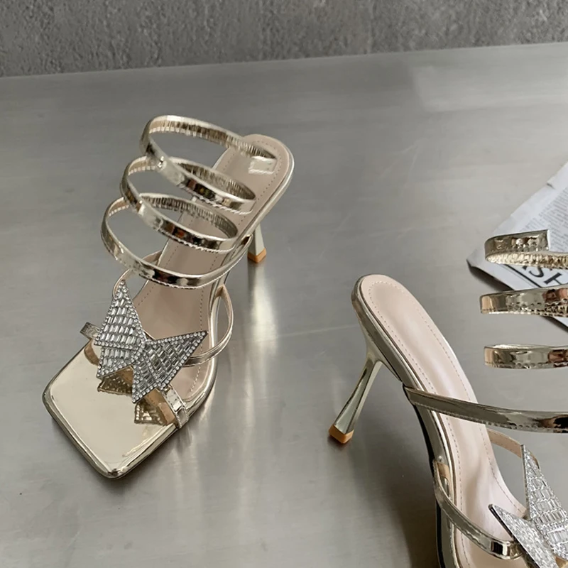 

Женские босоножки на высоком каблуке, с открытым носком и кристаллами, Размеры 35-41