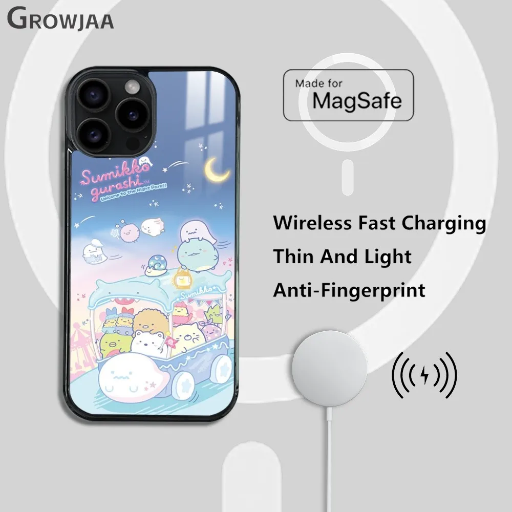 Cute S-Sumikko G-Gurashi Phone Case For iPhone 16 15 14 13 12 11 Pro Max Plus Mini Magsafe Mirror Wireless Magnetic Cover