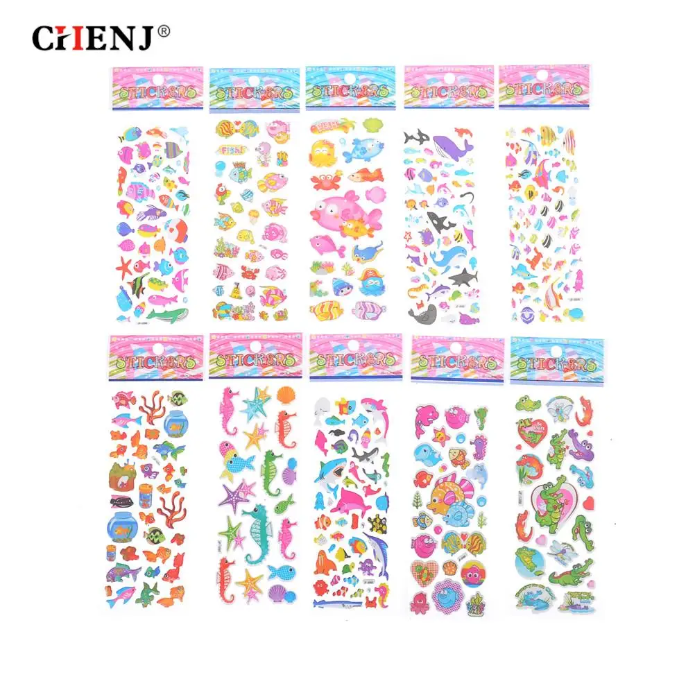 

5 Sheets/set Marine Life Fish Animals Scrapbooking Bubble Puffy Stickers Sea Fishes Stickers Kawaii Reward Kids Toys