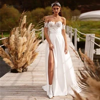 sumnus beach high slit wedding dress for women sweetheart lace appliques long floor length 2022 vestido de noiva party dresses
