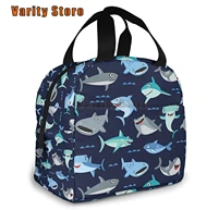 navy cartoon shark lunch box lunch bag for women leak proof small cooler bags insulated for men work picnic beach fishing