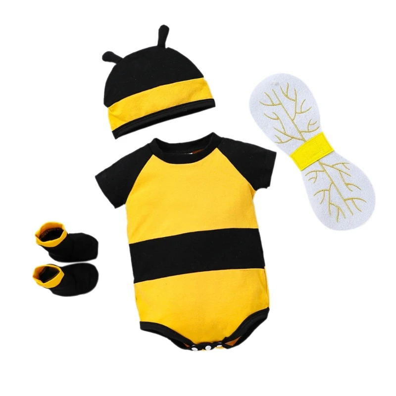 

Newborn Photo Props Jumpsuit & Hat Cartoon Bee Costume Skin Friendly Baby Suit