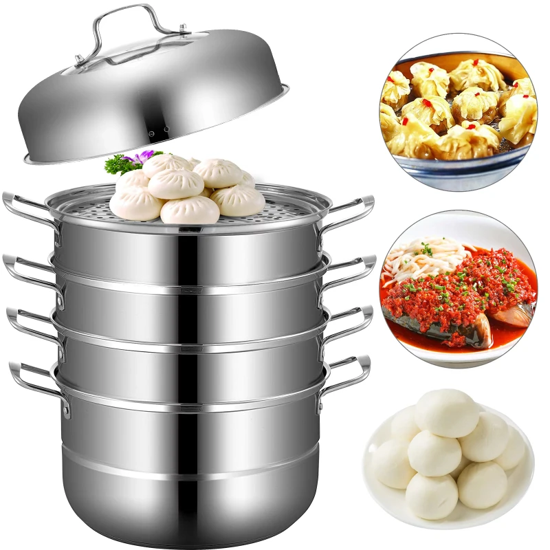 5-Tier Stainless Steel Steamer 11in Multi-Layer Cookware Pot with Handles