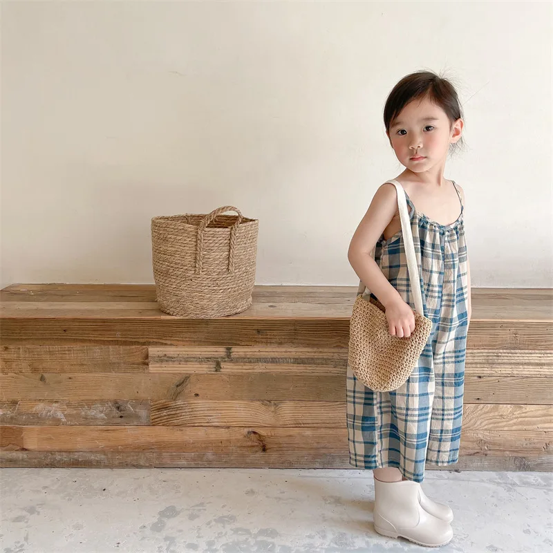 

Summer newborn baby girls clothes rompers plaid vest jumpsuit for toddler baby girls clothing thin cool set outfits wear rompers