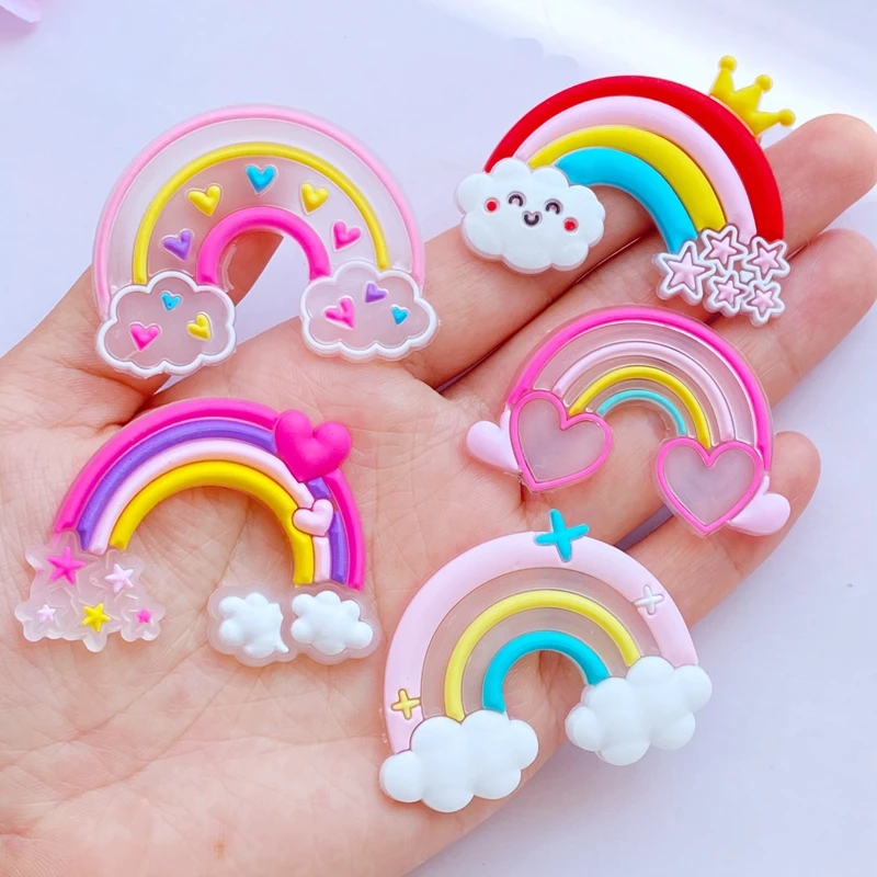 

10pcs New Cute DIY Transparent Cartoon Rainbow Series PVC Flexible Glue Flat Back Scrapbook Embellishment Phone Craft Decoration