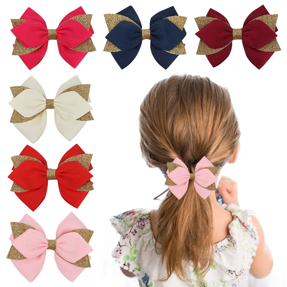 

Solid Color Glitter Bows Hair Clips For Baby Girls Grosgrain Ribbon Hairpins Barrettes Birthday Party Hairgrips Hair Accessories