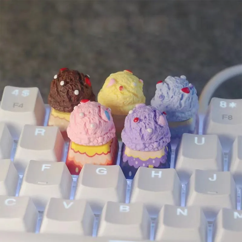 Creative Resin Taro Paste Ice Cream Keycaps With Shading OEM Height Cross Axis Universal Gaming Machine Keycaps