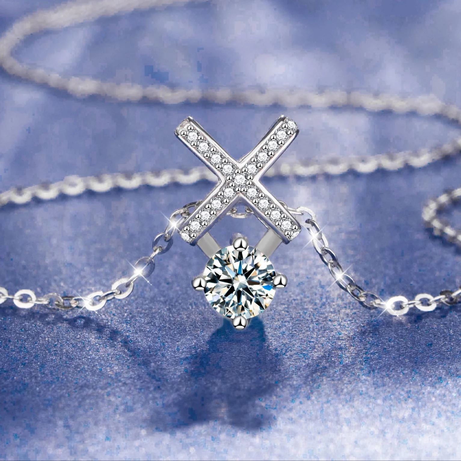 

Luxury 925 Sterling Silver Cross 1ct Moissanite Pendant Necklace for Women Party Blue Zircon Fine Jewelry Birthday Gift for Girl