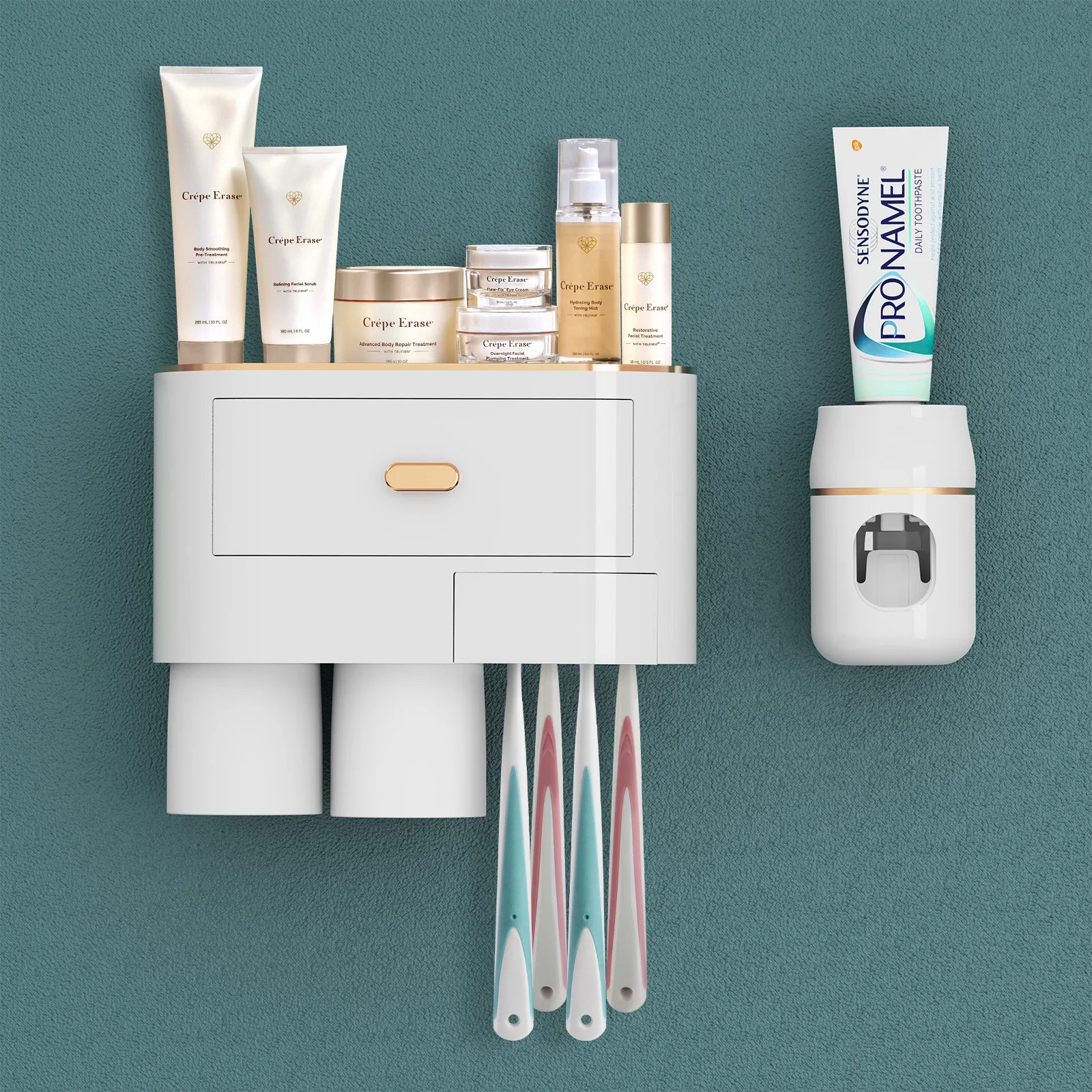 

Linkidea Toothbrush Holders Wall Mounted,Toothpaste Dispenser Squeezer for Household Space Saving Bathroom Accessories