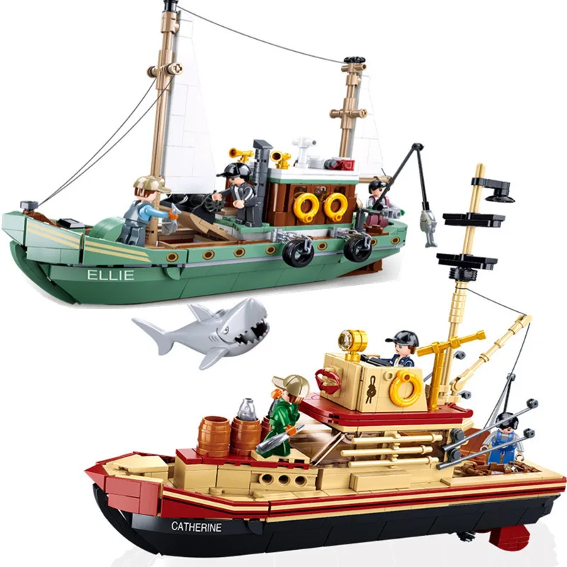 

3D модель корабля «Рыбалка лодка», «Великая Акула», строительные блоки, «сделай сам», развивающие кирпичи, игрушки, подарок для детей