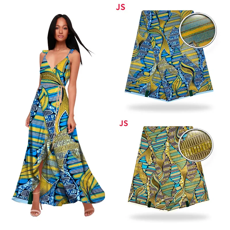 

New Arrival African Glitter Glam Wax Wedding Fabric Ankara Printed Cloth Womam Party Dress H211220